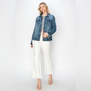 RISEN Dark Blue Wash Distressed Denim Jacket